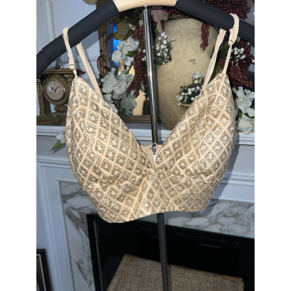 charlotte russe Tan Medium Fitted Sparkle Crop Top